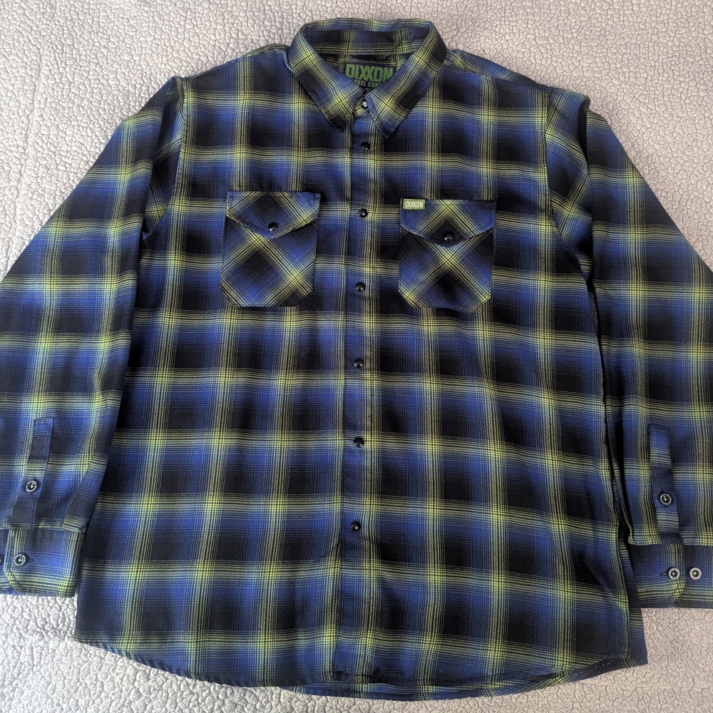 DIXXON The Gill-Man Men's XL Blue and Green Plaid Flannel Shirt